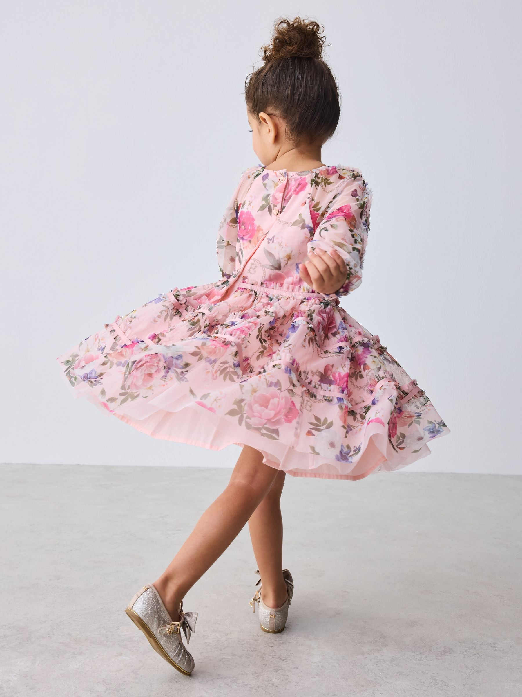 Baker by Ted Baker Floral Mesh Long Sleeve Bow Dress image 3