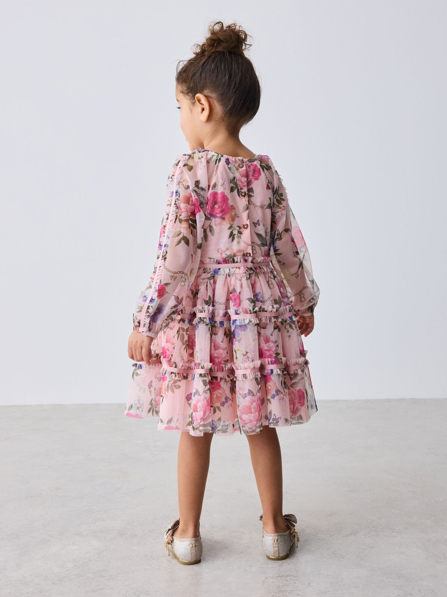 Baker by Ted Baker Floral Mesh Long Sleeve Bow Dress image 4