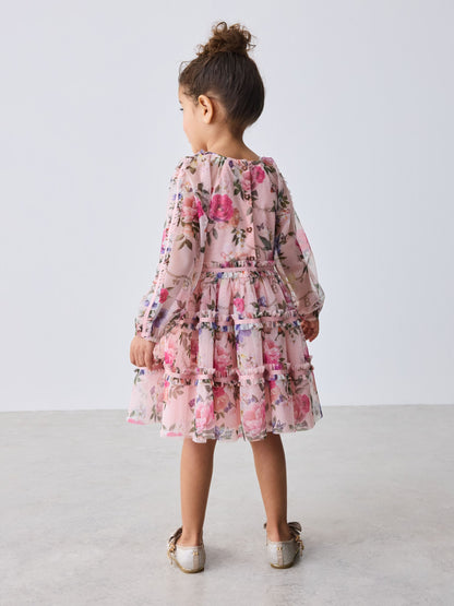 Baker by Ted Baker Floral Mesh Long Sleeve Bow Dress image 4