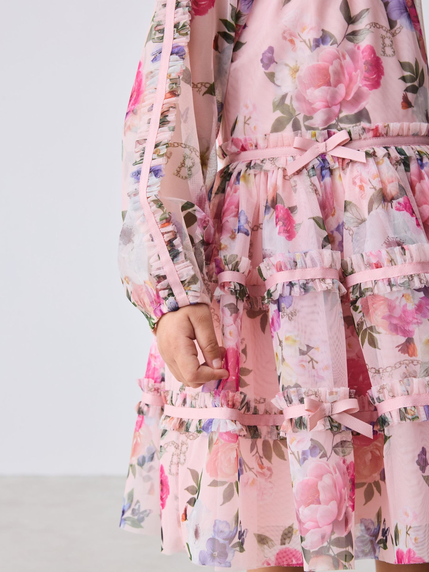 Baker by Ted Baker Floral Mesh Long Sleeve Bow Dress image 6