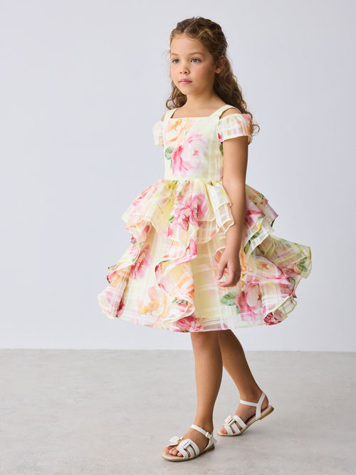 Baker by Ted Baker Yellow Burnout Organza Cap Sleeve Floral Dress image 1