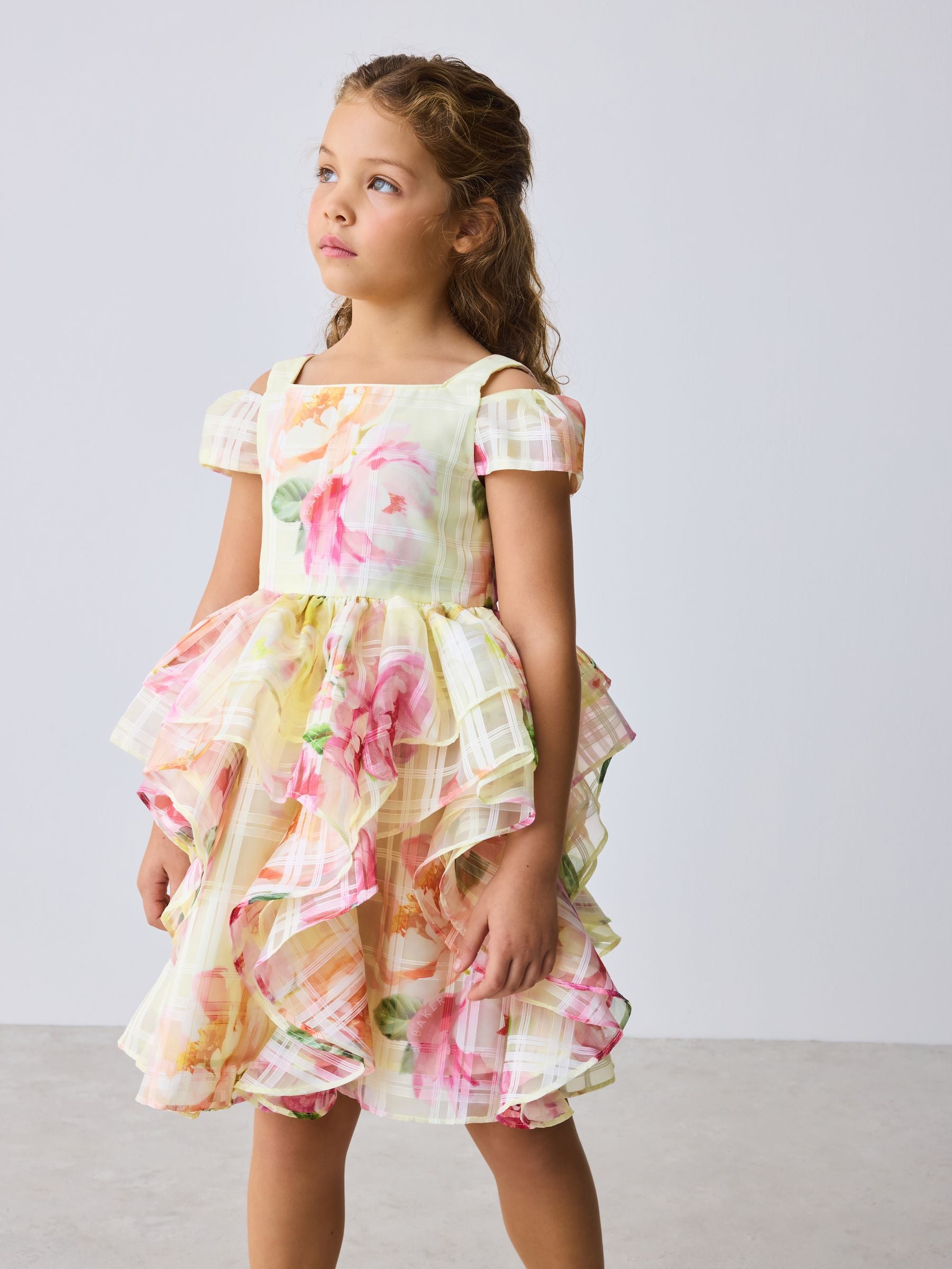 Baker by Ted Baker Yellow Burnout Organza Cap Sleeve Floral Dress image 2