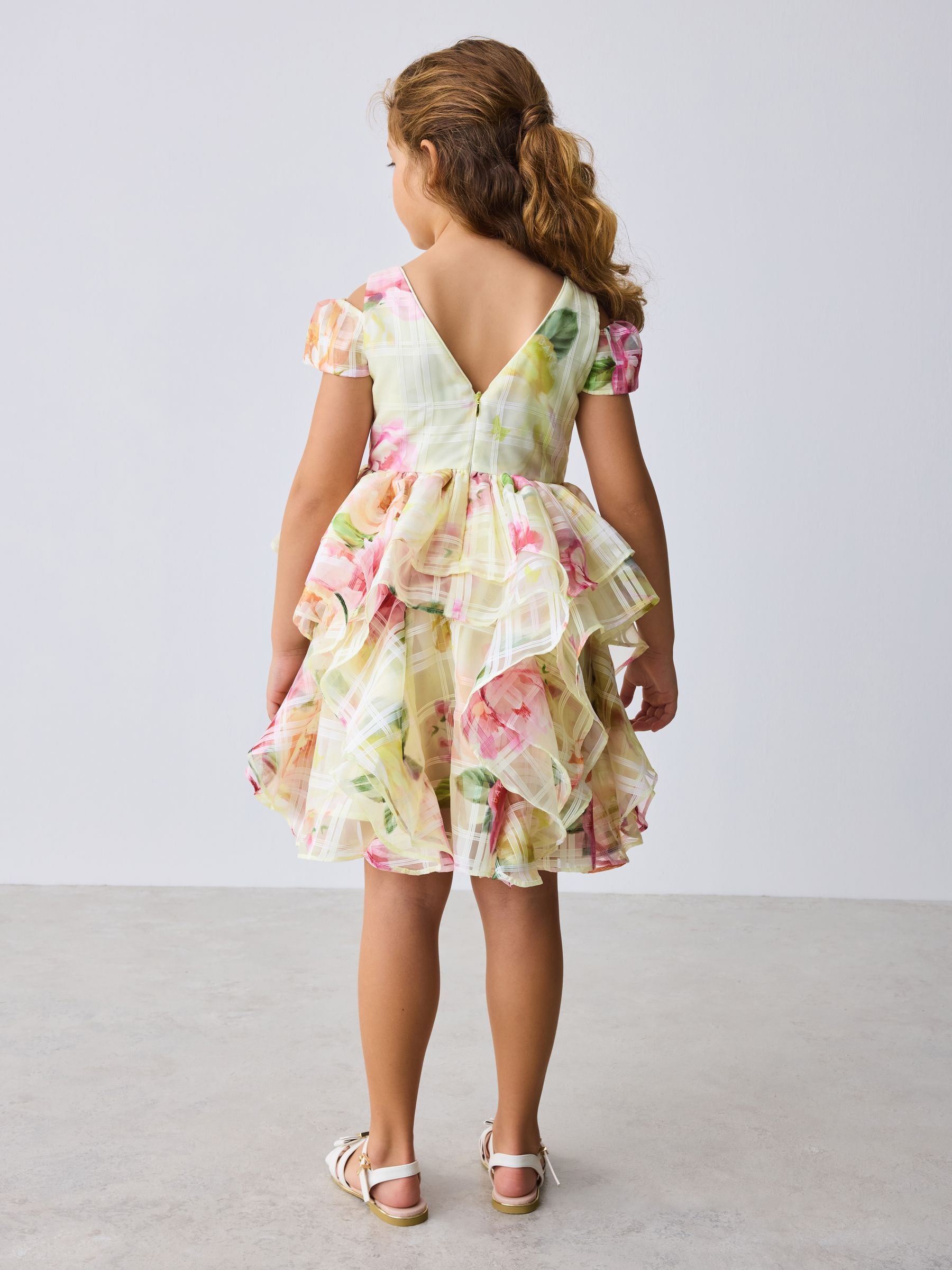 Baker by Ted Baker Yellow Burnout Organza Cap Sleeve Floral Dress image 3