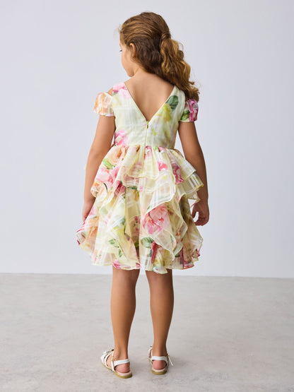 Baker by Ted Baker Yellow Burnout Organza Cap Sleeve Floral Dress image 3