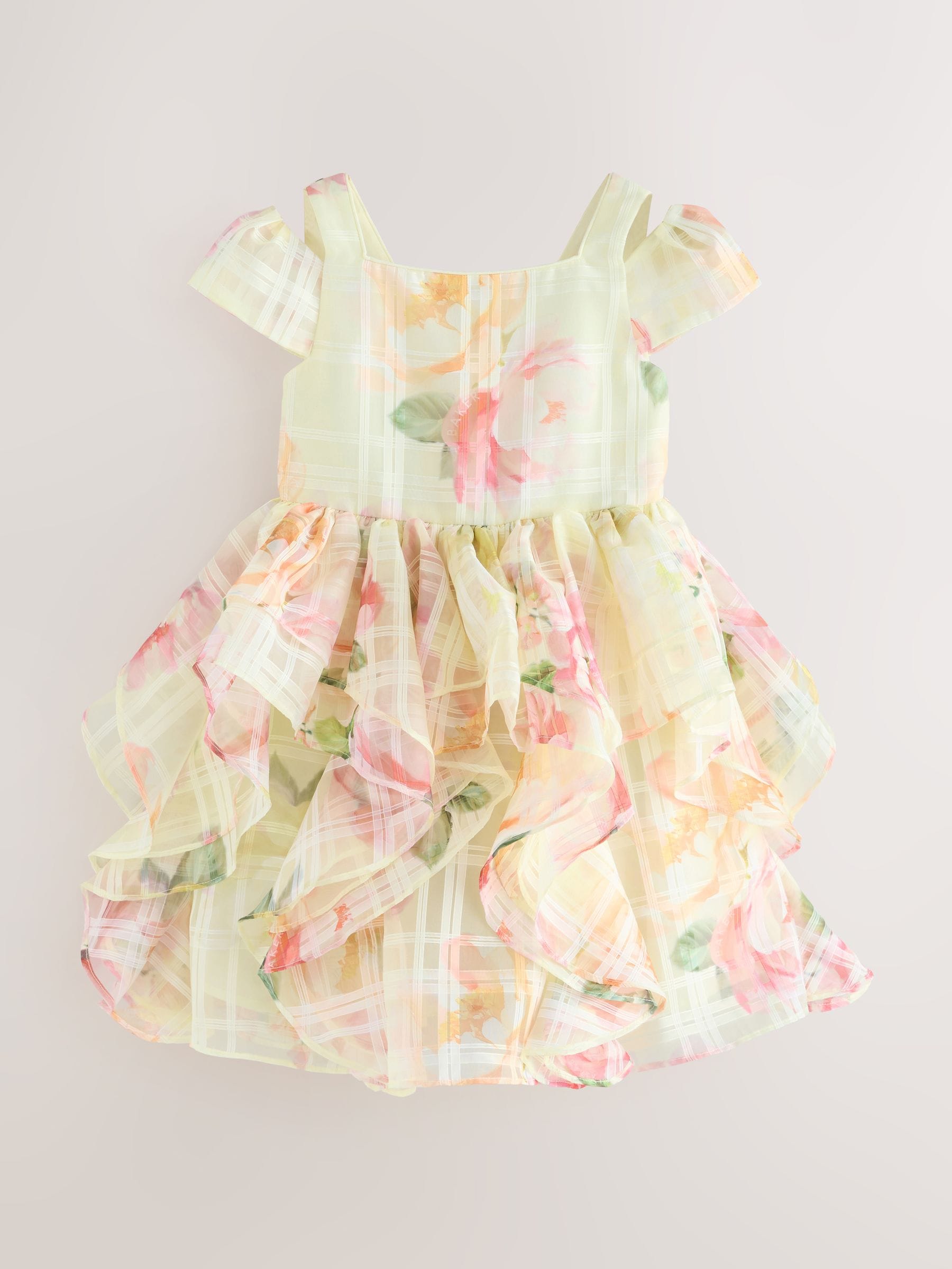 Baker by Ted Baker Yellow Burnout Organza Cap Sleeve Floral Dress image 6