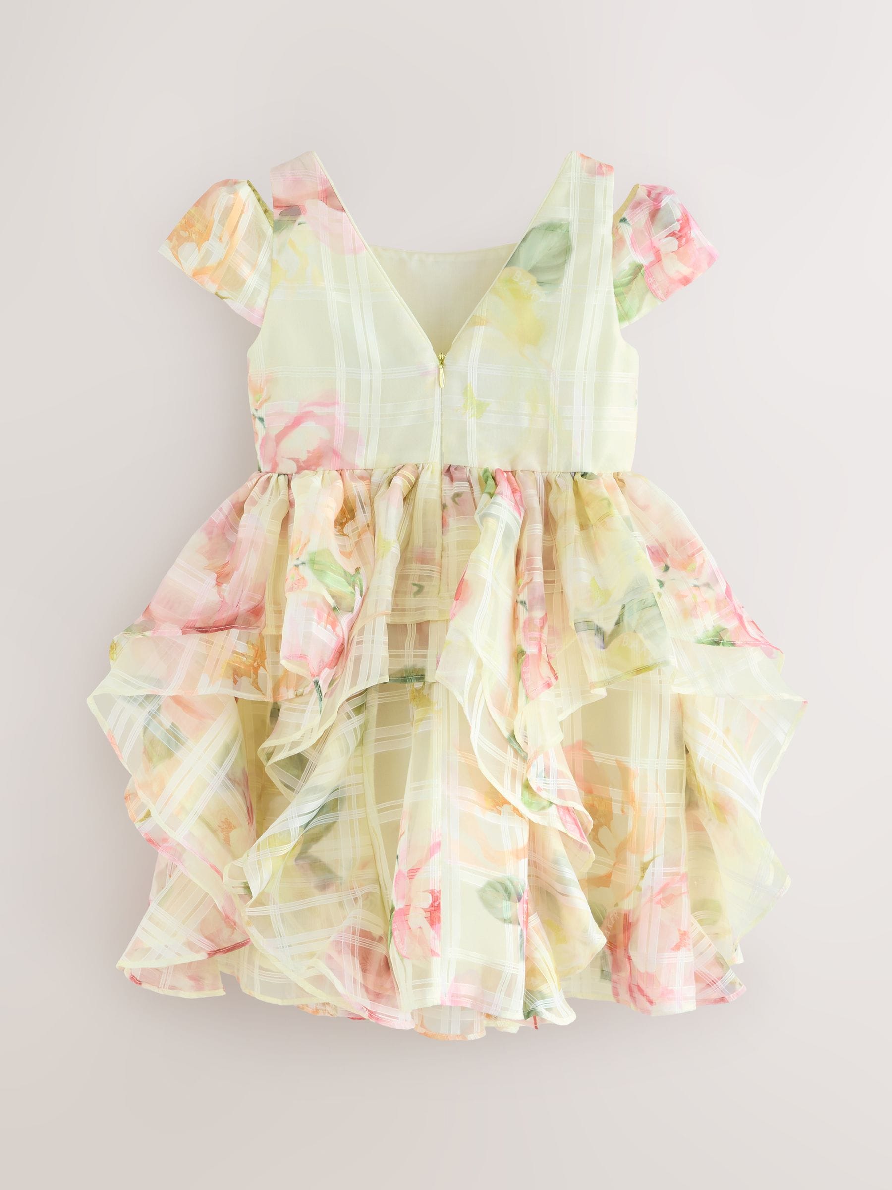 Baker by Ted Baker Yellow Burnout Organza Cap Sleeve Floral Dress image 7