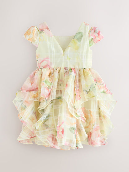 Baker by Ted Baker Yellow Burnout Organza Cap Sleeve Floral Dress image 7