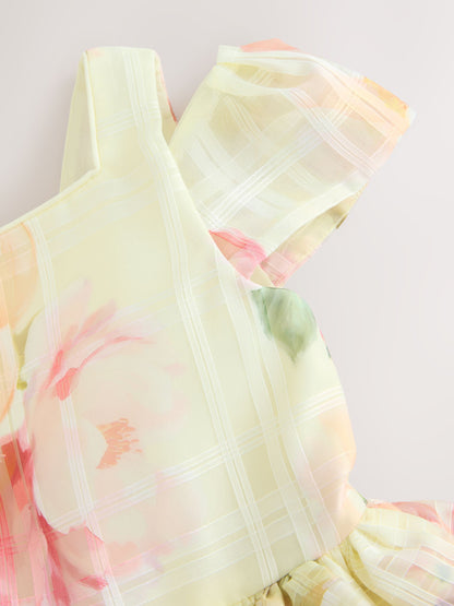 Baker by Ted Baker Yellow Burnout Organza Cap Sleeve Floral Dress image 9