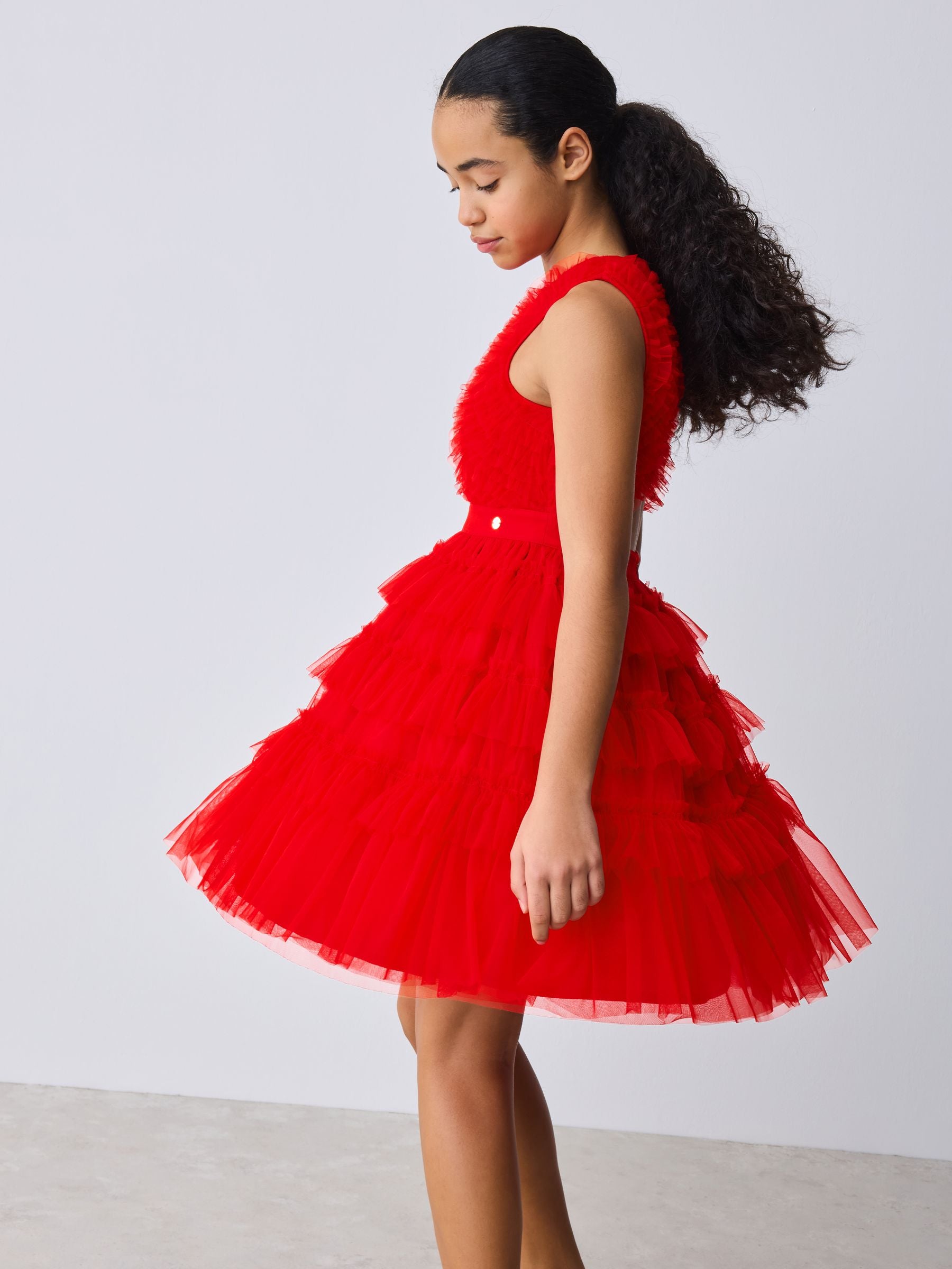 Baker by Ted Baker Red Mesh Tiered Dress image 5