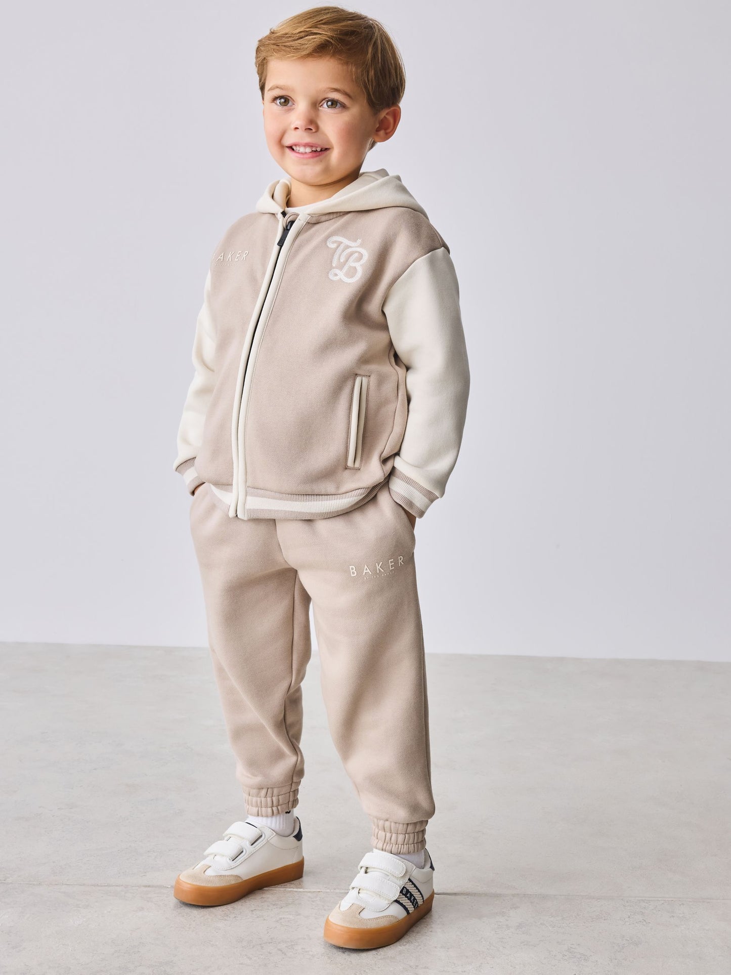 Dsiney Kidz - Baker by Ted Baker Stone 3 Piece Varsity Hoodie T-Shirt and Joggers Set image 2