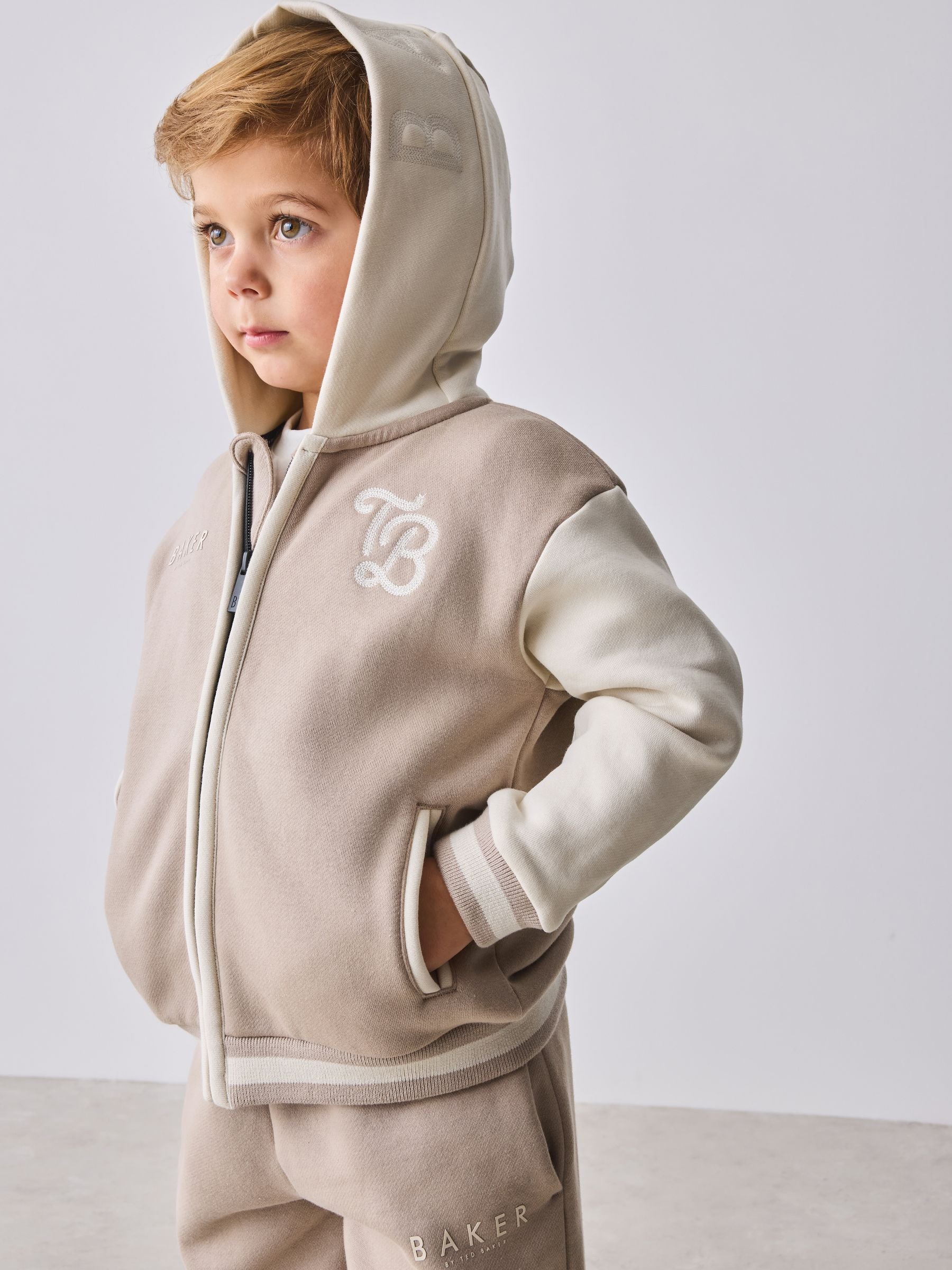 Dsiney Kidz - Baker by Ted Baker Stone 3 Piece Varsity Hoodie T-Shirt and Joggers Set image 3