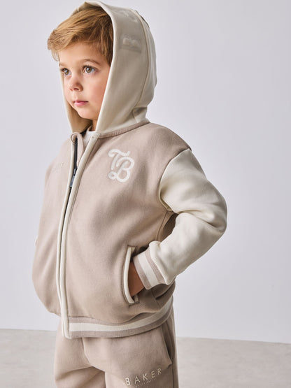 Dsiney Kidz - Baker by Ted Baker Stone 3 Piece Varsity Hoodie T-Shirt and Joggers Set image 3