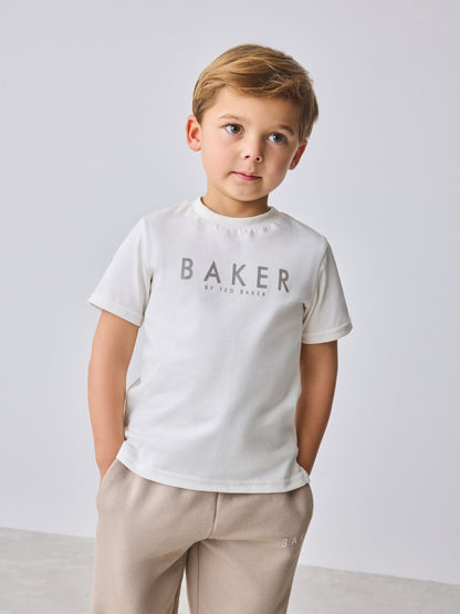 Dsiney Kidz - Baker by Ted Baker Stone 3 Piece Varsity Hoodie T-Shirt and Joggers Set image 4