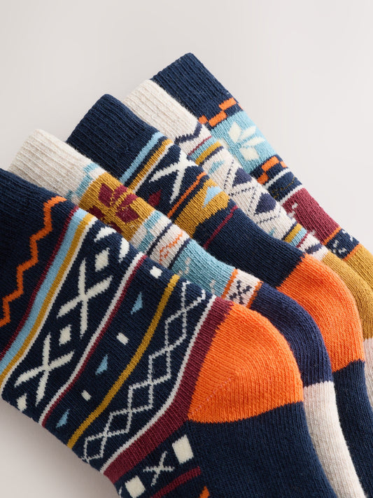 Navy Blue Fairisle Cosy Terry Cotton Rich Socks 5 Pack image 3