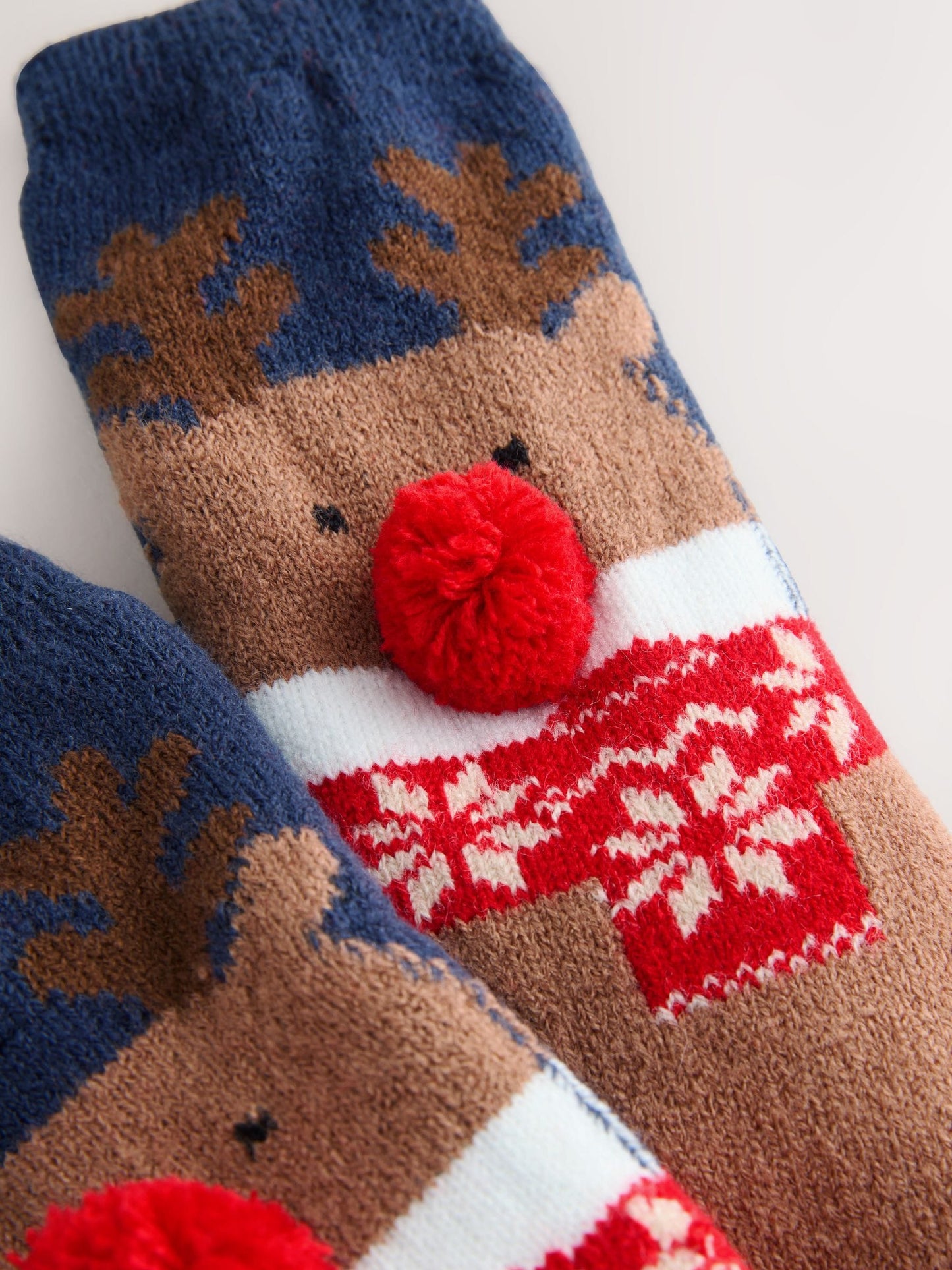 Brown/Navy Reindeer Christmas Cosy Socks 1 Pack image 3