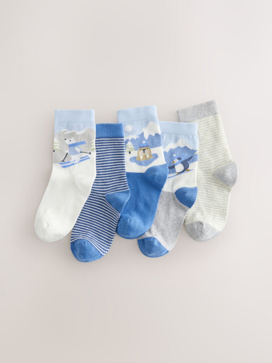Blue Christmas Cotton Rich Socks 5 Pack image 1