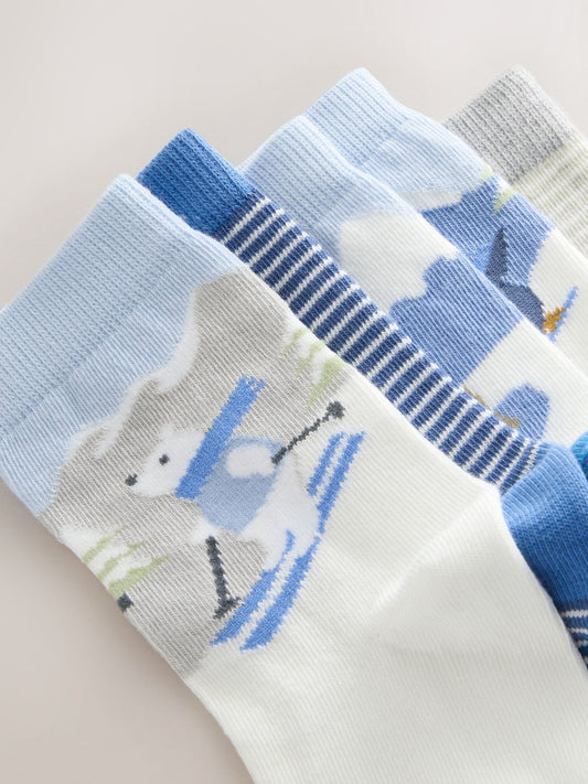 Blue Christmas Cotton Rich Socks 5 Pack image 3