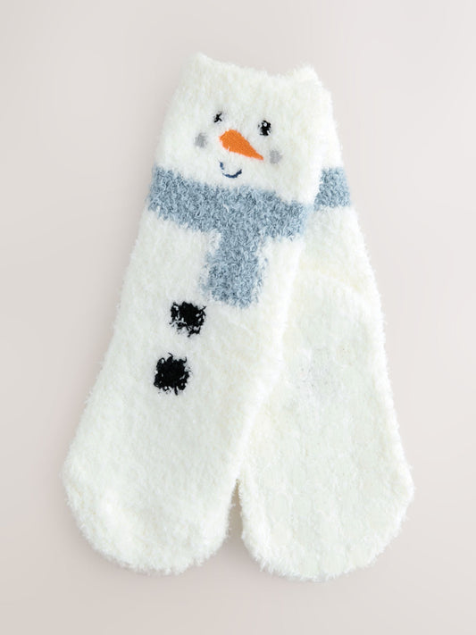 White Snowman Christmas Cosy Socks 1 Pack image 1