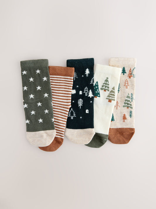 Neutral Christmas Cotton Rich Socks 5 Pack image 1