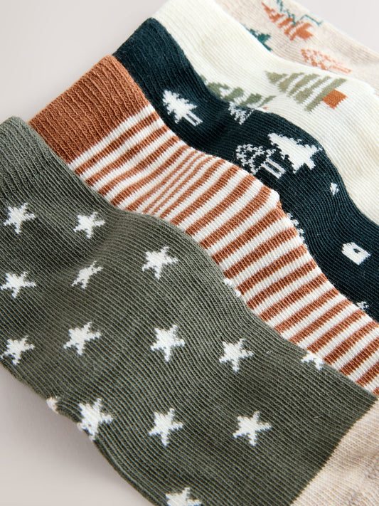 Neutral Christmas Cotton Rich Socks 5 Pack image 3