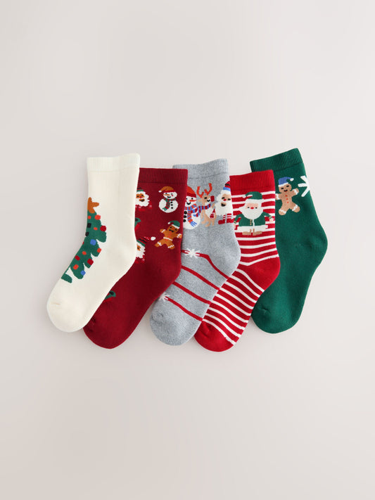 Red/Green Christmas Cotton Rich Socks 5 Pack image 1