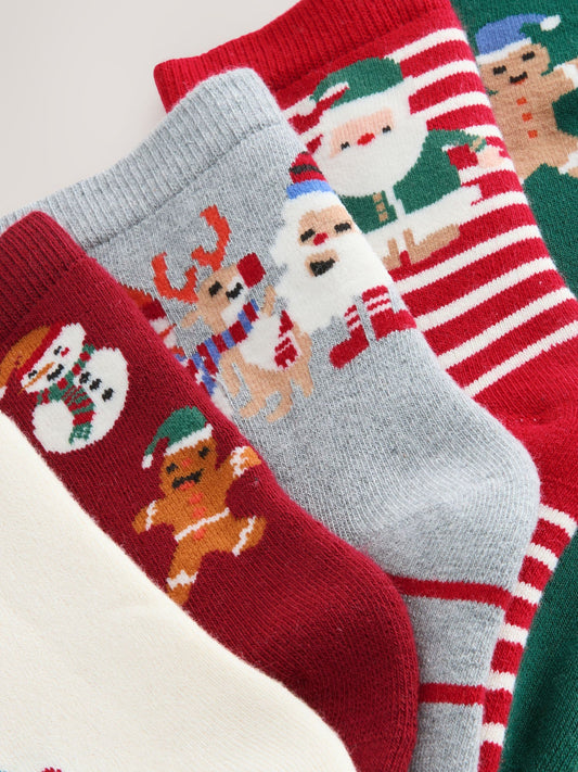 Red/Green Christmas Cotton Rich Socks 5 Pack image 3