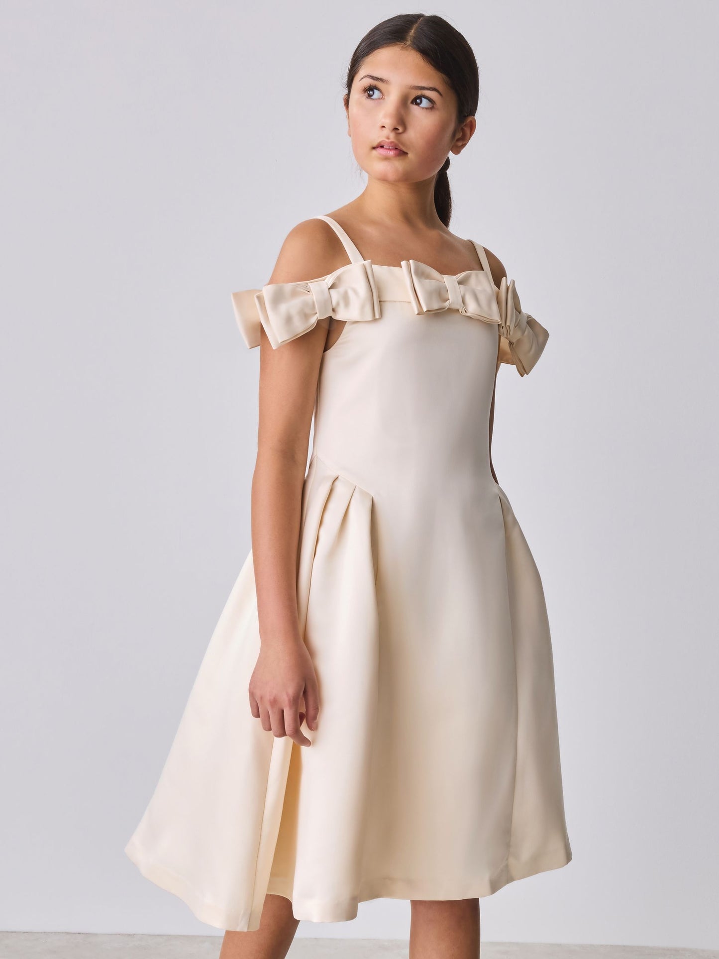 Baker by Ted Baker Champagne Gold Satin Bow Bardot Occasion Dress image 1