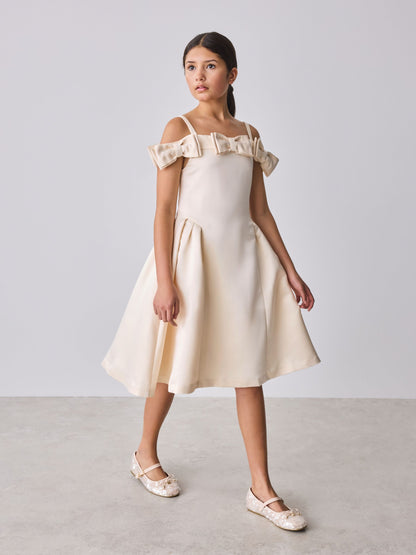 Baker by Ted Baker Champagne Gold Satin Bow Bardot Occasion Dress image 3