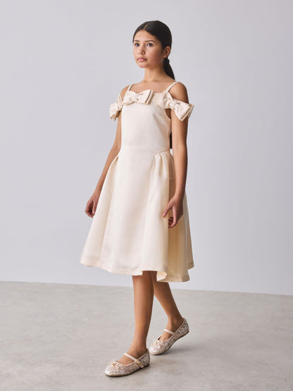 Baker by Ted Baker Champagne Gold Satin Bow Bardot Occasion Dress image 4