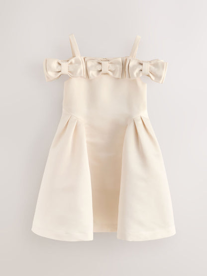 Baker by Ted Baker Champagne Gold Satin Bow Bardot Occasion Dress image 5