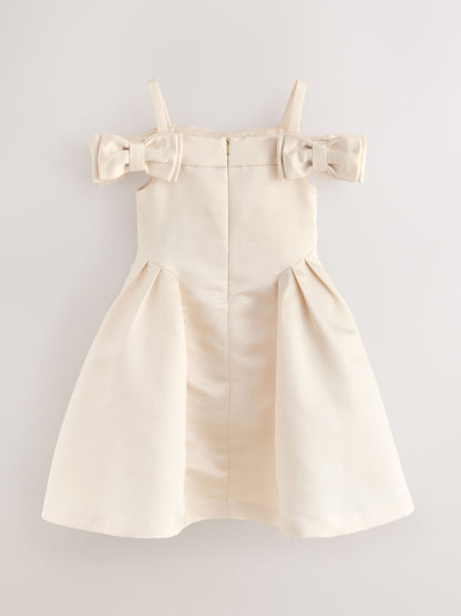 Baker by Ted Baker Champagne Gold Satin Bow Bardot Occasion Dress image 6