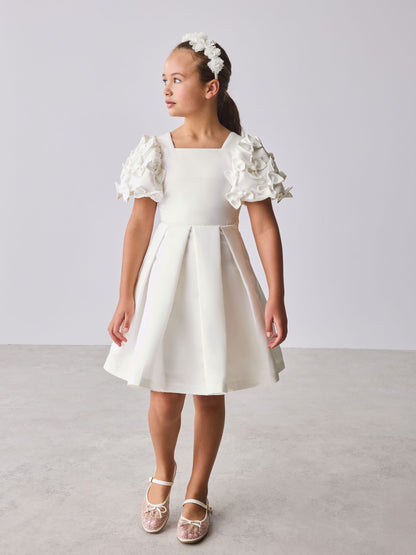Baker by Ted Baker White Satin Bow Puff SLeeve Occasion Dress image 1