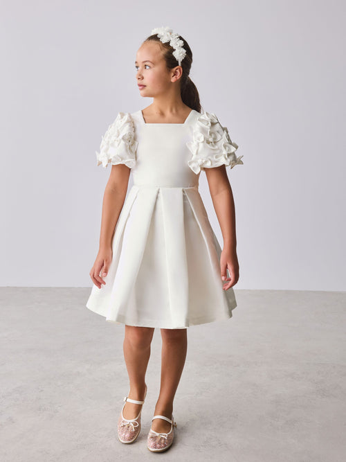 Baker by Ted Baker White Satin Bow Puff SLeeve Occasion Dress image 1