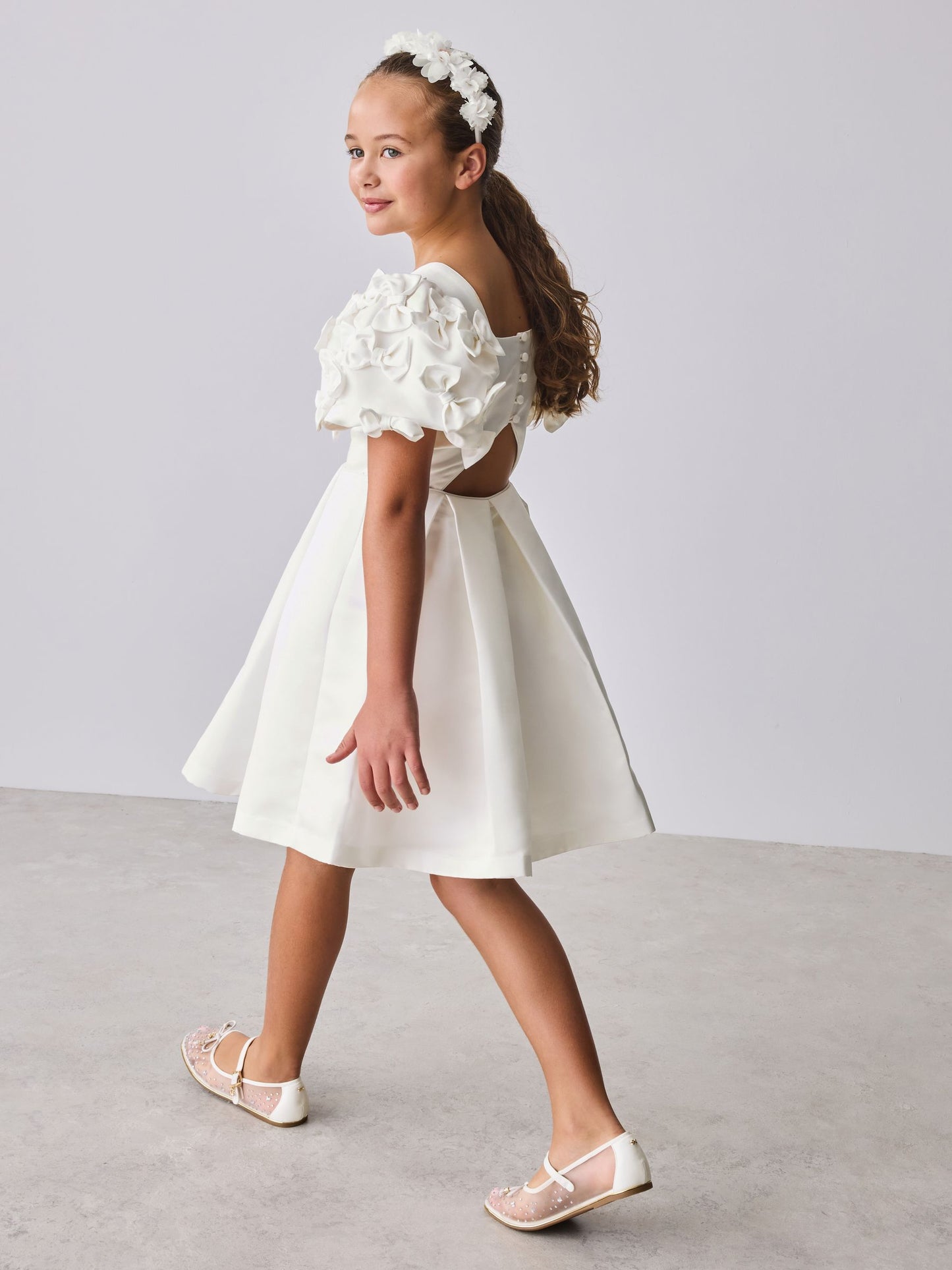Baker by Ted Baker White Satin Bow Puff SLeeve Occasion Dress image 3