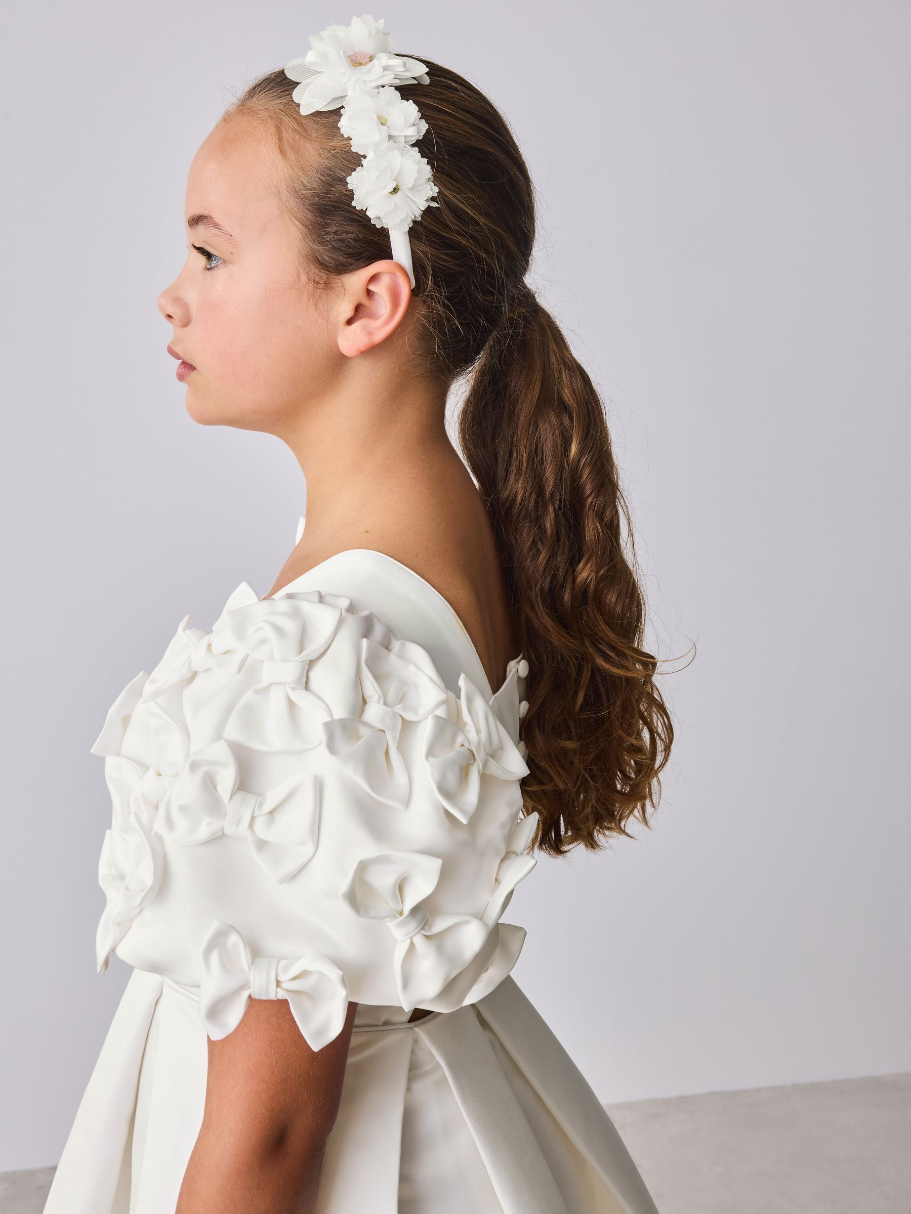 Baker by Ted Baker White Satin Bow Puff SLeeve Occasion Dress image 4