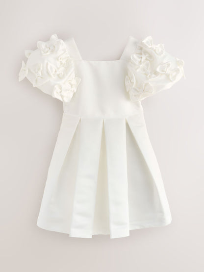 Baker by Ted Baker White Satin Bow Puff SLeeve Occasion Dress image 5