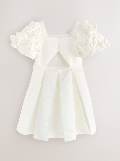 Baker by Ted Baker White Satin Bow Puff SLeeve Occasion Dress image 6