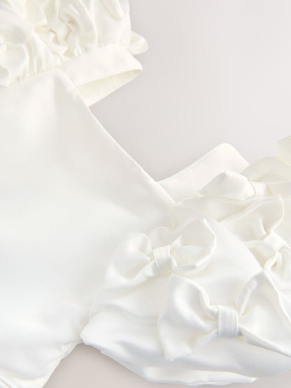 Baker by Ted Baker White Satin Bow Puff SLeeve Occasion Dress image 8