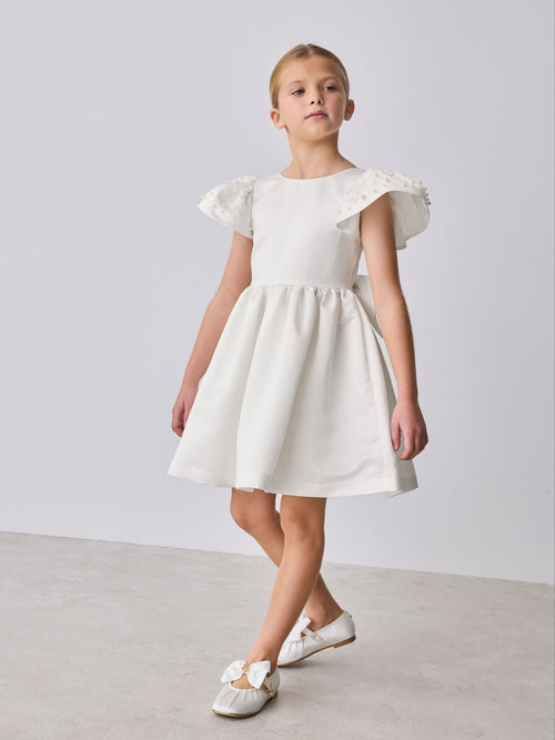 Baker by Ted Baker White Pearl Sleeve Satin Occasion Dress & Scrunchie image 1