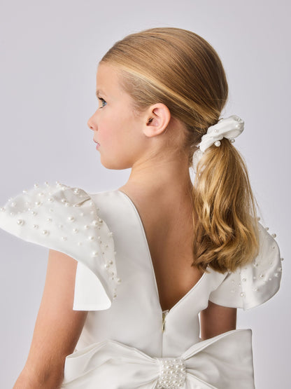 Baker by Ted Baker White Pearl Sleeve Satin Occasion Dress & Scrunchie image 5