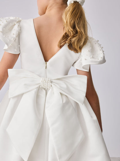 Baker by Ted Baker White Pearl Sleeve Satin Occasion Dress & Scrunchie image 6