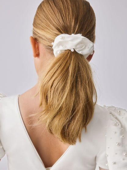 Baker by Ted Baker White Pearl Sleeve Satin Occasion Dress & Scrunchie image 7