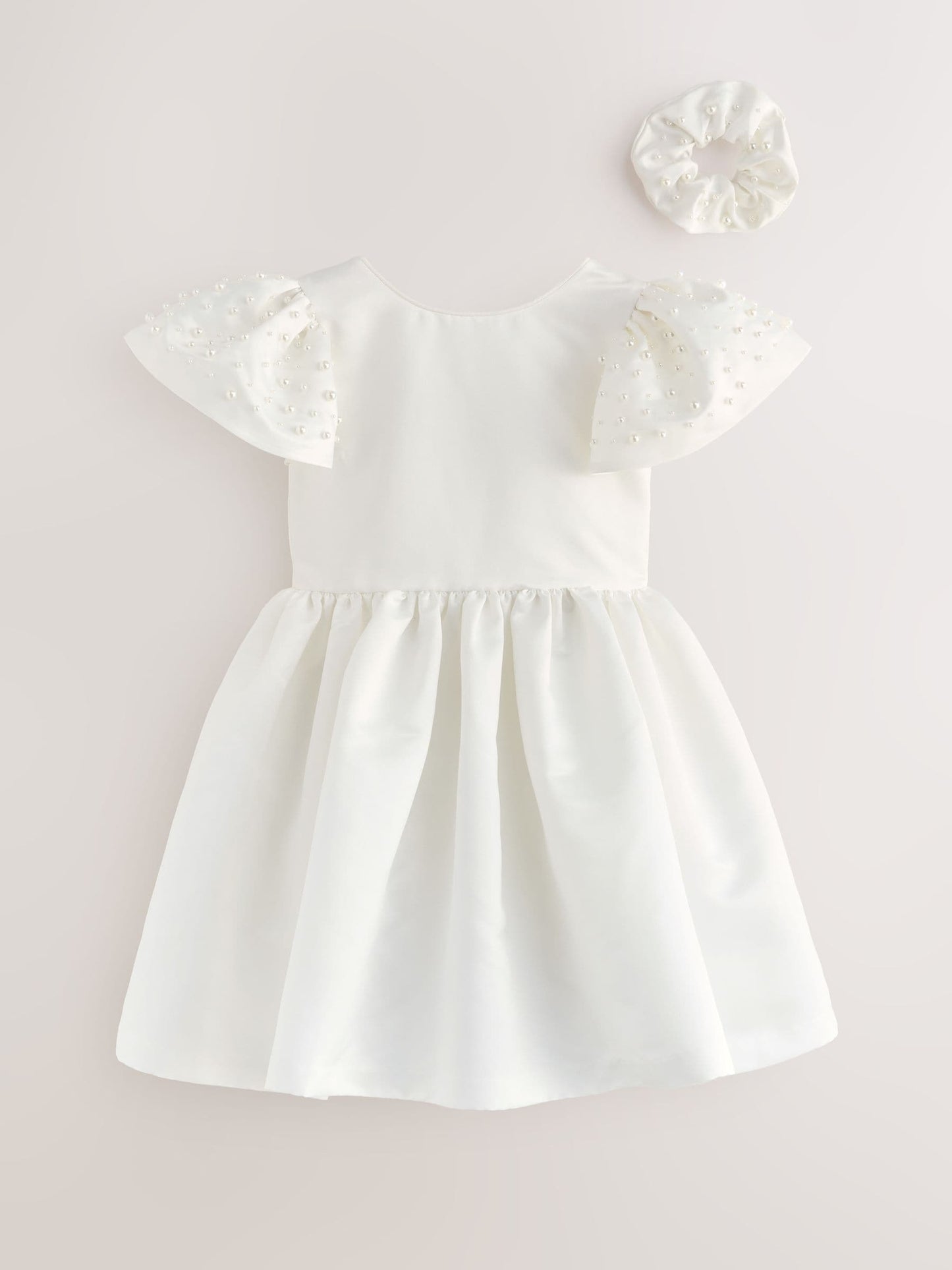 Baker by Ted Baker White Pearl Sleeve Satin Occasion Dress & Scrunchie image 8