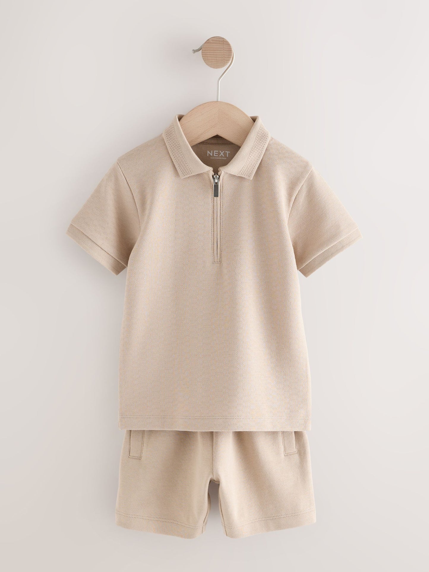 Dsiney Kidz - Neutral Textured Short Sleeve Polo Shirt And Shorts Set (3mths-7yrs) image 1