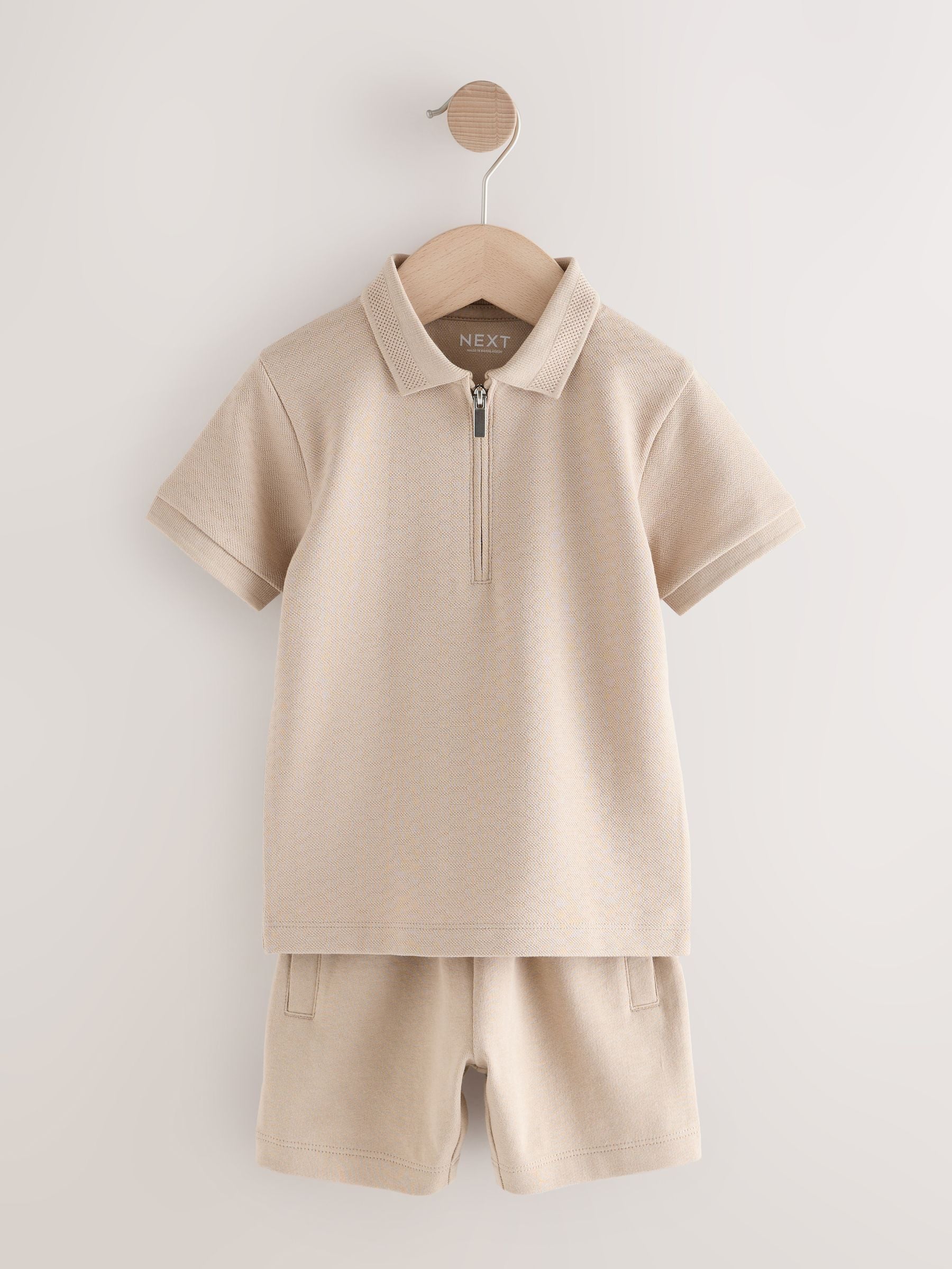 Dsiney Kidz - Neutral Textured Short Sleeve Polo Shirt And Shorts Set (3mths-7yrs) image 1