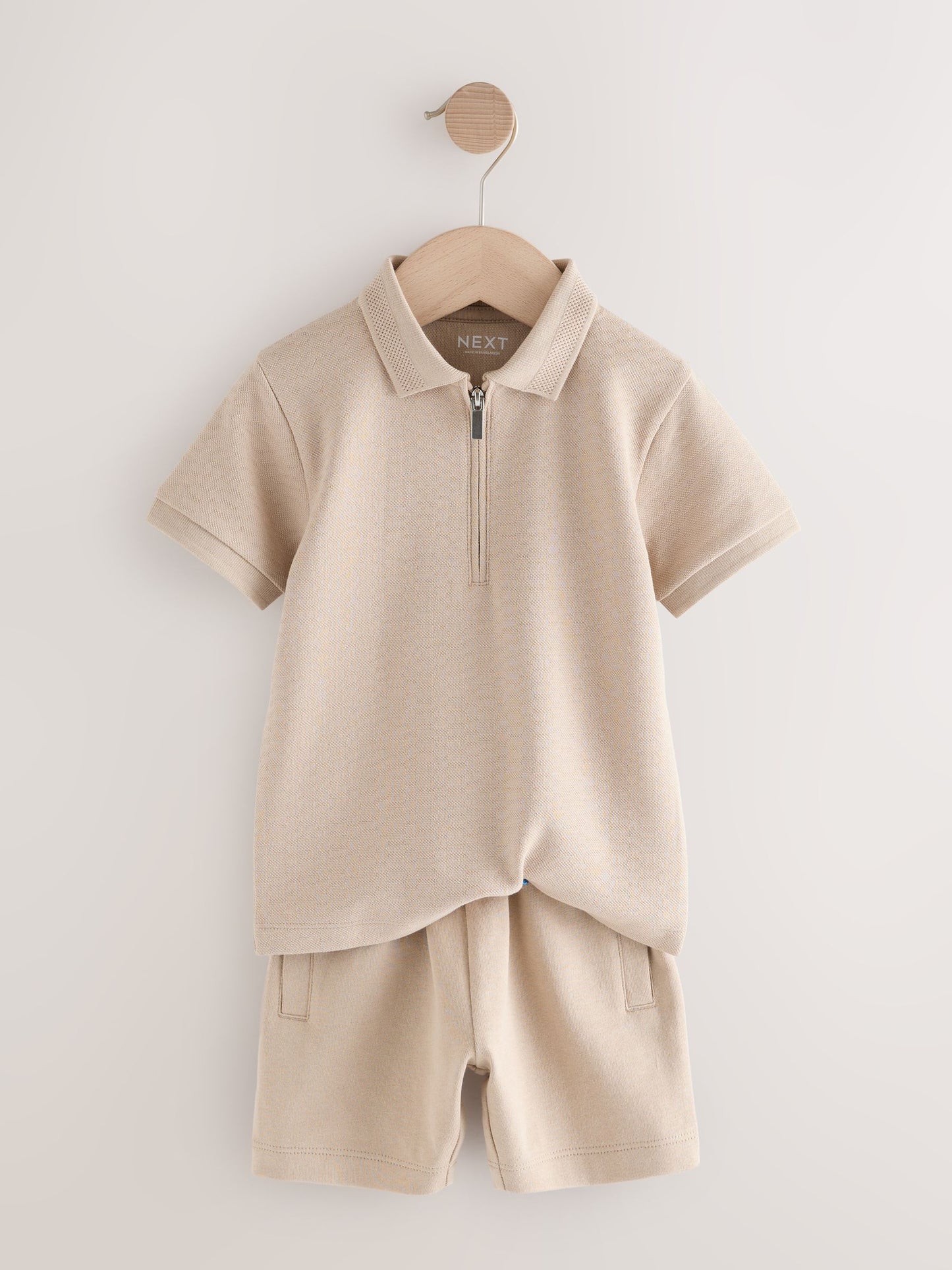 Dsiney Kidz - Neutral Textured Short Sleeve Polo Shirt And Shorts Set (3mths-7yrs) image 2