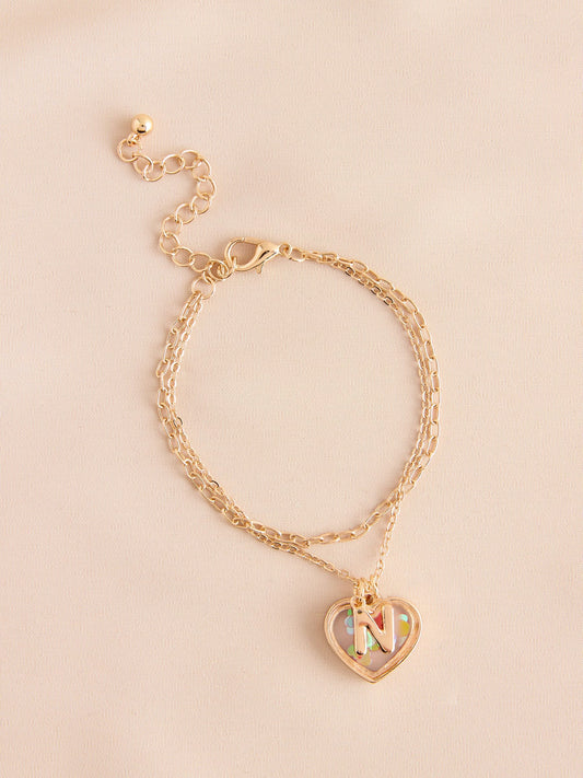 Gold Tone Shaker Heart Initial Bracelet image 3