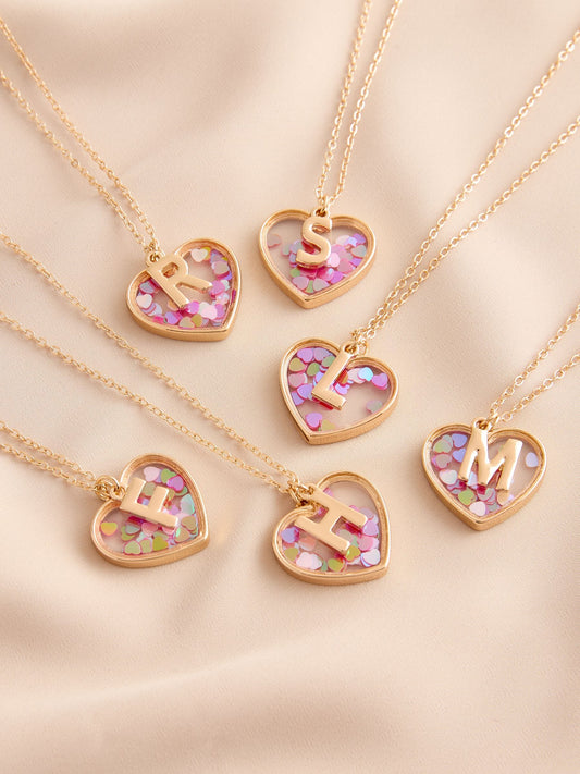 Gold Tone Shaker Heart Initial Necklace image 1