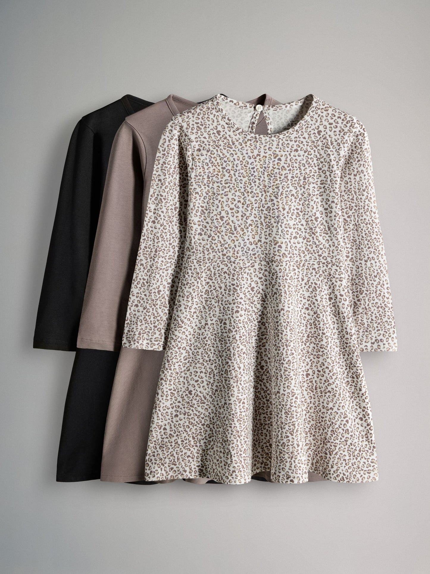 The Set 3 Pack Long Sleeve Skater Cotton Dresses Black/Brown/Grey Marl image 2