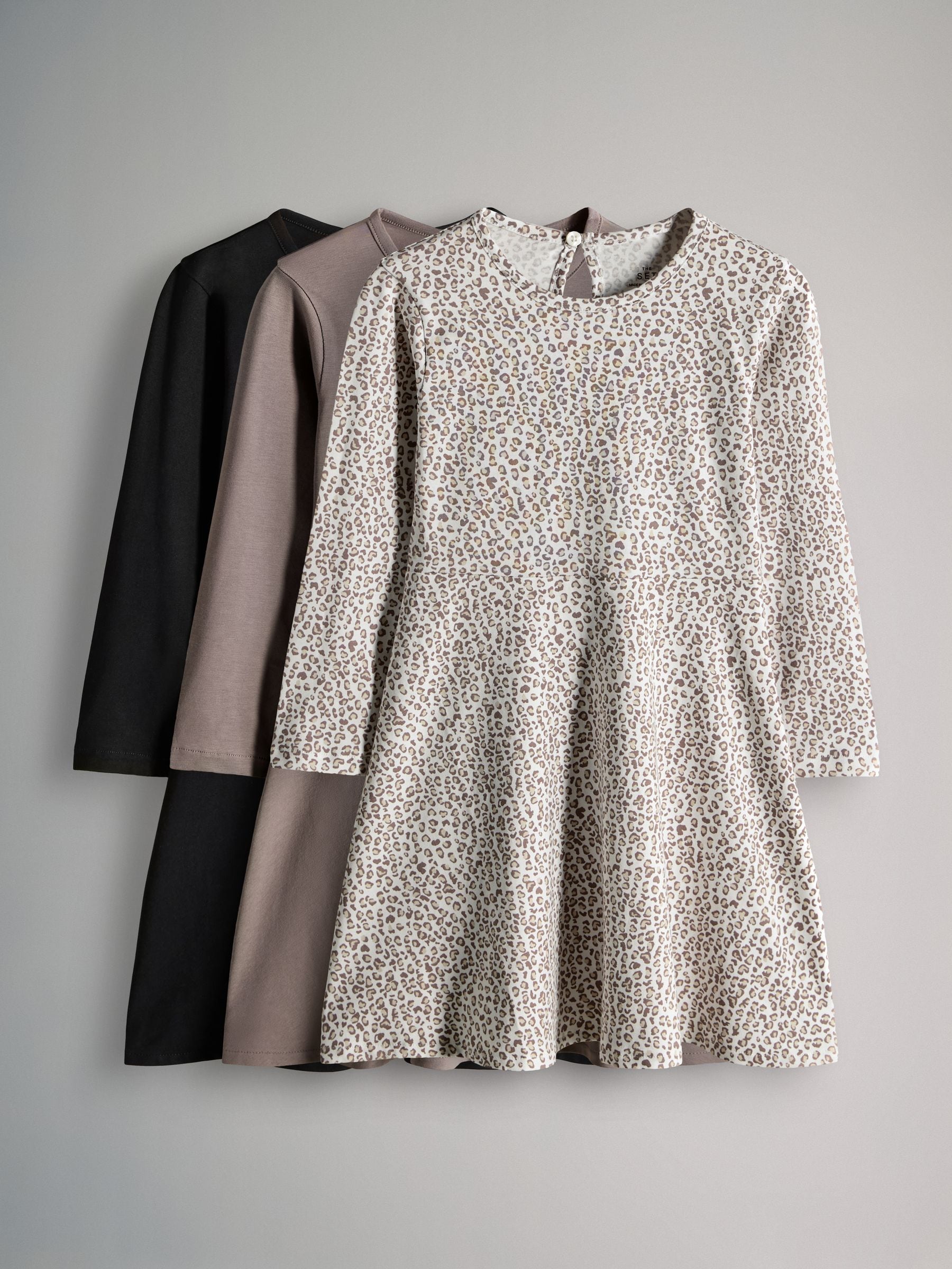 The Set 3 Pack Long Sleeve Skater Cotton Dresses Black/Brown/Grey Marl image 2